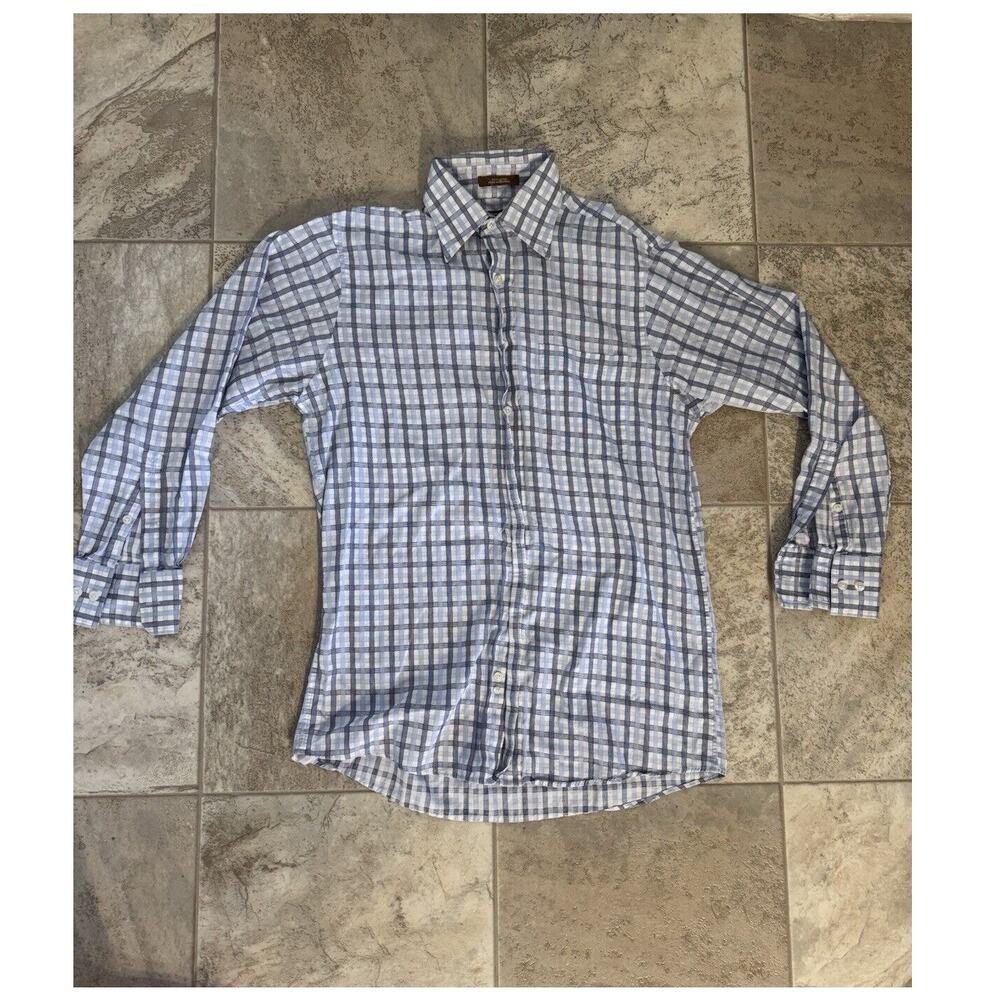 Michael Kors Button Down Shirt Men's Medium 100% Cotton Blue Plaid 15 32/33
